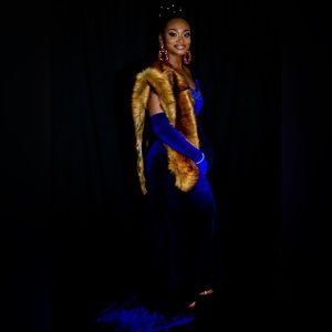 Royal Blue Off Shoulder Mermaid Evening Gown w/Beaded front detail- Custom made